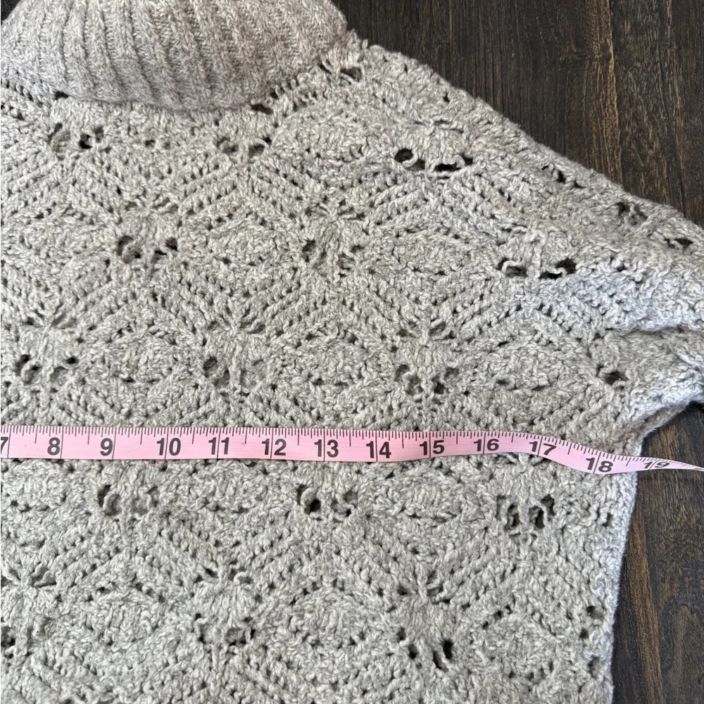 American Eagle Gray Crochet Mock Neck Open Knit Sweater Size S